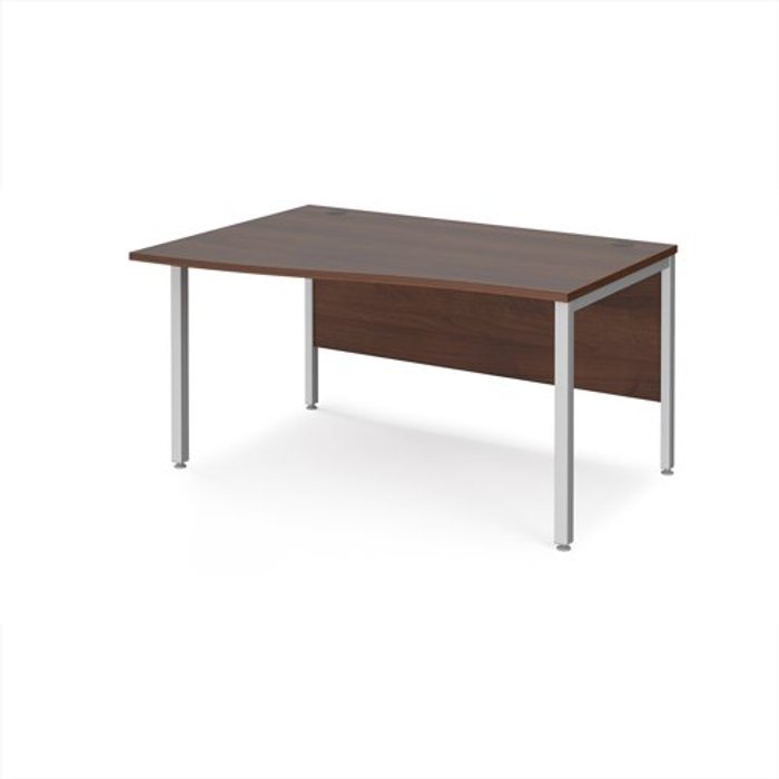 Office Monster | Maestro 25 Office Desk | Left Hand Wave Desk 1400mm | Walnut Top With Silver Frame | Maestro 25 MB14WLSW Maestro 25 Office Desk | Left Hand Wave Desk 1400mm | Walnut Top With Silver Frame | Maestro 25 MB14WLSW