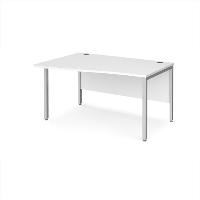 Office Monster | Maestro 25 Office Desk | Left Hand Wave Desk 1400mm | White Top With Silver Frame | Maestro 25 MB14WLSWH Maestro 25 Office Desk | Left Hand Wave Desk 1400mm | White Top With Silver Frame | Maestro 25 MB14WLSWH