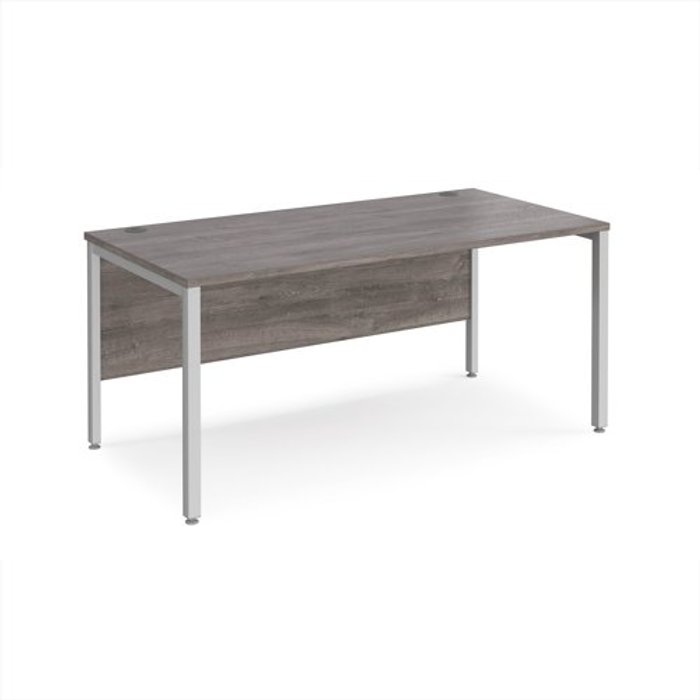 Office Monster | Maestro 25 Maestro 25 straight desk 1600mm x 800mm - silver bench leg frame, grey oak top Maestro 25 Maestro 25 straight desk 1600mm x 800mm - silver bench leg frame, grey oak top