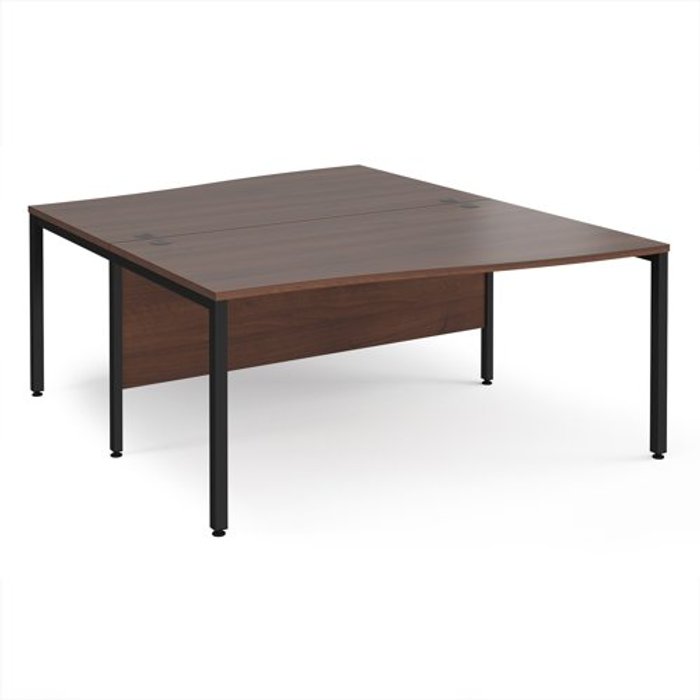 Office Monster | Maestro 25 Office Desk | 2 Person Wave Desk 1600mm | Walnut Tops With Black Frames | Maestro 25 Maestro 25 Office Desk | 2 Person Wave Desk 1600mm | Walnut Tops With Black Frames | Maestro 25