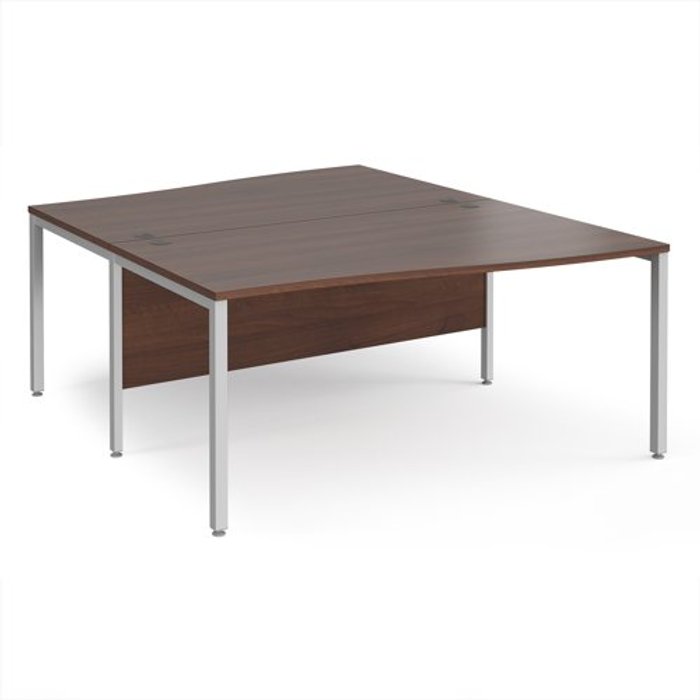 Office Monster | Maestro 25 Office Desk | 2 Person Wave Desk 1600mm | Walnut Tops With Silver Frames | Maestro 25 Maestro 25 Office Desk | 2 Person Wave Desk 1600mm | Walnut Tops With Silver Frames | Maestro 25