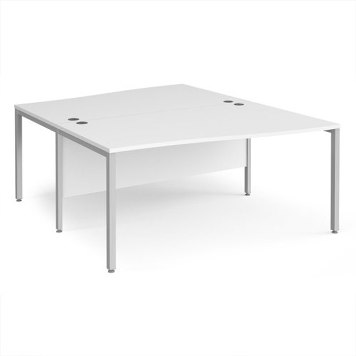 Office Monster | Maestro 25 Office Desk | 2 Person Wave Desk 1600mm | White Tops With Silver Frames | Maestro 25 Maestro 25 Office Desk | 2 Person Wave Desk 1600mm | White Tops With Silver Frames | Maestro 25