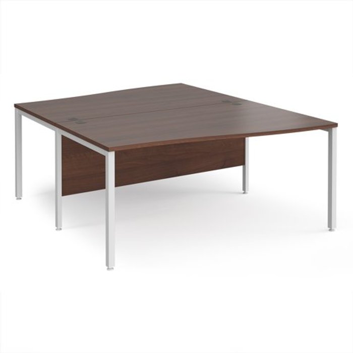 Office Monster | Maestro 25 Office Desk | 2 Person Wave Desk 1600mm | Walnut Tops With White Frames | Maestro 25 Maestro 25 Office Desk | 2 Person Wave Desk 1600mm | Walnut Tops With White Frames | Maestro 25