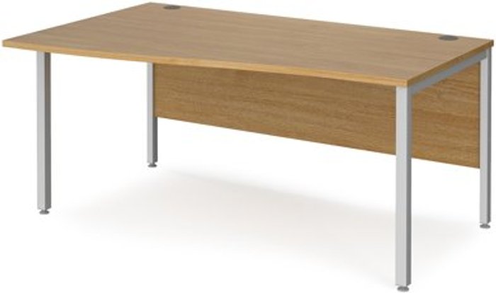Office Monster | Maestro 25 Office Desk | Left Hand Wave Desk 1600mm | Oak Top With Silver Frame | Maestro 25 MB16WLSO Maestro 25 Office Desk | Left Hand Wave Desk 1600mm | Oak Top With Silver Frame | Maestro 25 MB16WLSO