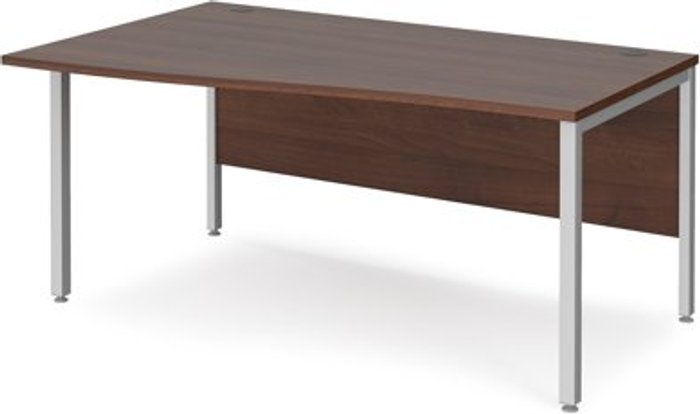 Office Monster | Maestro 25 Office Desk | Left Hand Wave Desk 1600mm | Walnut Top With Silver Frame | Maestro 25 MB16WLSW Maestro 25 Office Desk | Left Hand Wave Desk 1600mm | Walnut Top With Silver Frame | Maestro 25 MB16WLSW