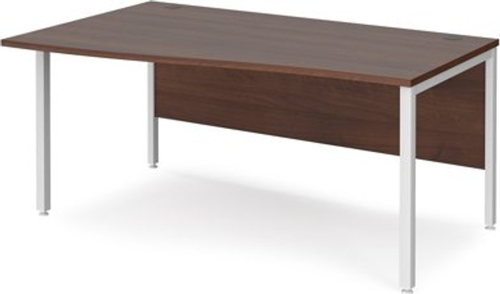 Office Monster | Maestro 25 Office Desk | Left Hand Wave Desk 1600mm | Walnut Top With White Frame | Maestro 25 MB16WLWHW Maestro 25 Office Desk | Left Hand Wave Desk 1600mm | Walnut Top With White Frame | Maestro 25 MB16WLWHW