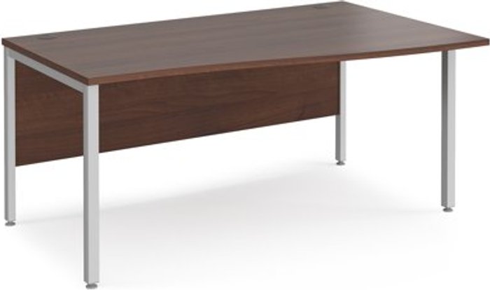 Office Monster | Maestro 25 Office Desk | Right Hand Wave Desk 1600mm | Walnut Top With Silver Frame | Maestro 25 MB16WRSW Maestro 25 Office Desk | Right Hand Wave Desk 1600mm | Walnut Top With Silver Frame | Maestro 25 MB16WRSW