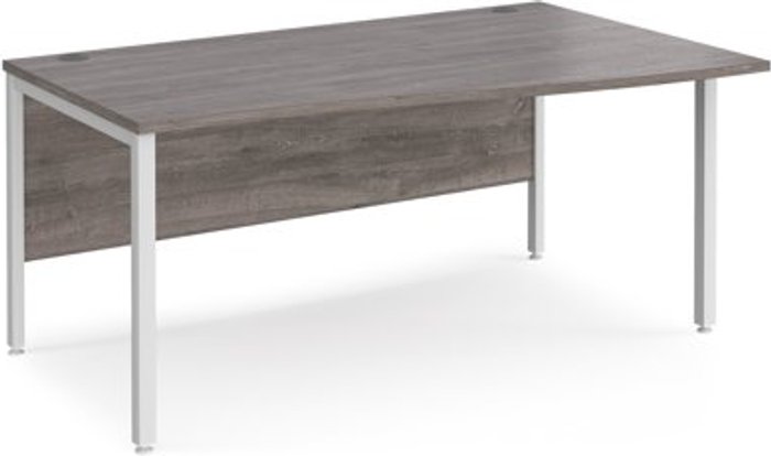 Office Monster | Maestro 25 Maestro 25 right hand wave desk 1600mm wide - white bench leg frame, grey oak top Maestro 25 Maestro 25 right hand wave desk 1600mm wide - white bench leg frame, grey oak top