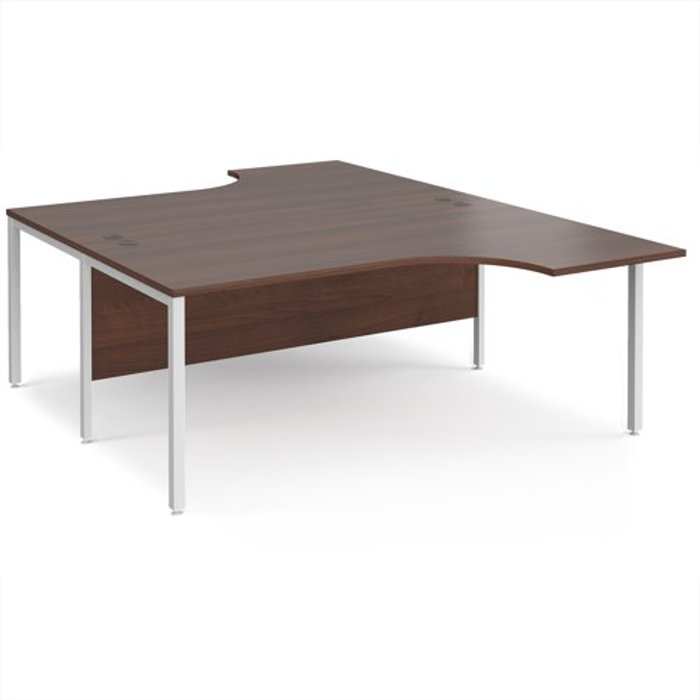 Office Monster | Maestro 25 Office Desk | 2 Person Corner Desk 1800mm | Walnut Tops With White Frames | Maestro 25 Maestro 25 Office Desk | 2 Person Corner Desk 1800mm | Walnut Tops With White Frames | Maestro 25