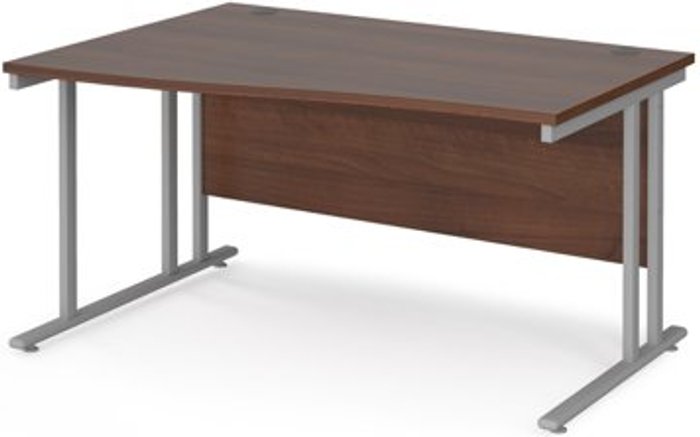 Office Monster | Maestro 25 Office Desk | Left Hand Wave Desk 1400mm | Walnut Top With Silver Frame | Maestro 25 MC14WLSW Maestro 25 Office Desk | Left Hand Wave Desk 1400mm | Walnut Top With Silver Frame | Maestro 25 MC14WLSW