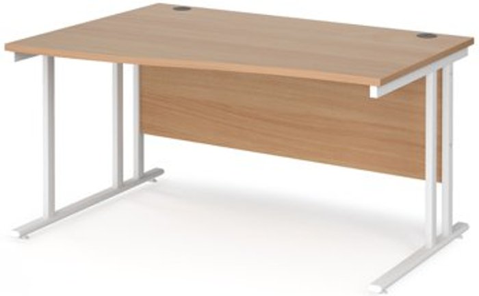 Office Monster | Maestro 25 Office Desk | Left Hand Wave Desk 1400mm | Beech Top With White Frame | Maestro 25 MC14WLWHB Maestro 25 Office Desk | Left Hand Wave Desk 1400mm | Beech Top With White Frame | Maestro 25 MC14WLWHB