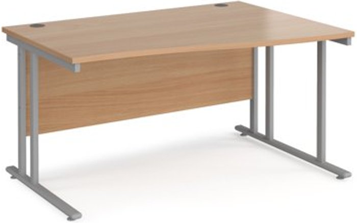 Office Monster | Maestro 25 Office Desk | Right Hand Wave Desk 1400mm | Beech Top With Silver Frame | Maestro 25 MC14WRSB Maestro 25 Office Desk | Right Hand Wave Desk 1400mm | Beech Top With Silver Frame | Maestro 25 MC14WRSB