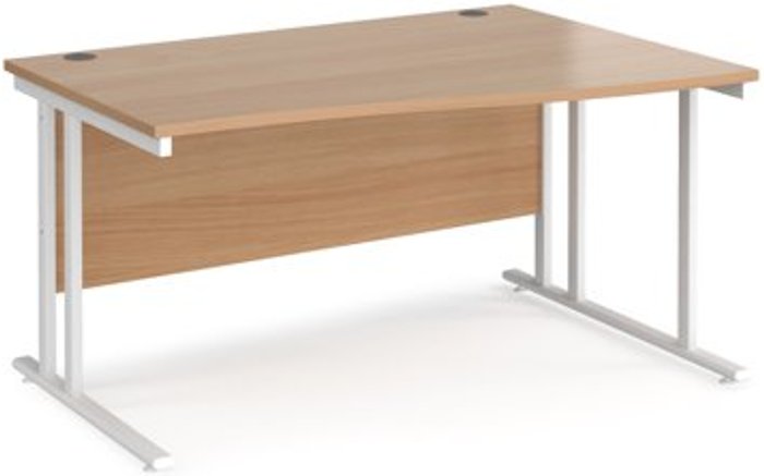 Office Monster | Maestro 25 Office Desk | Right Hand Wave Desk 1400mm | Beech Top With White Frame | Maestro 25 MC14WRWHB Maestro 25 Office Desk | Right Hand Wave Desk 1400mm | Beech Top With White Frame | Maestro 25 MC14WRWHB