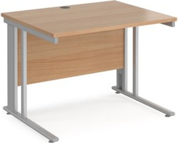 Office Monster | Maestro 25 Office Desk | 1000mm Rectangular Desk With Cable Managed Leg | Beech Tops With Silver Frames | 800mm Depth | Maestro 25 Maestro 25 Office Desk | 1000mm Rectangular Desk With Cable Managed Leg | Beech Tops With Silver Frames | 800mm Depth | Maestro 25