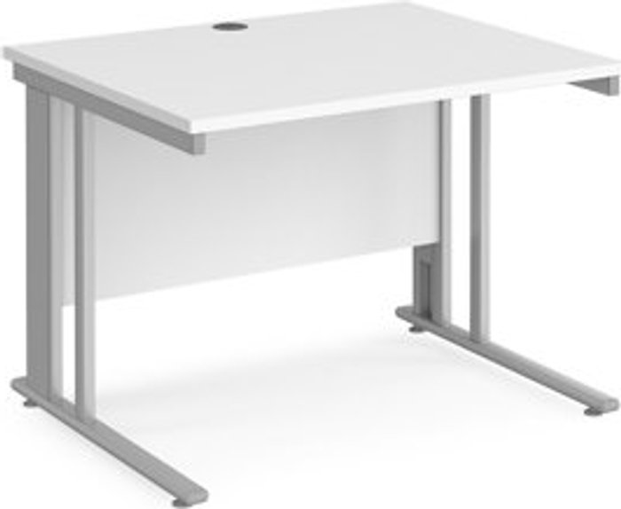 Office Monster | Maestro 25 Office Desk | 1000mm Rectangular Desk With Cable Managed Leg | White Tops With Silver Frames | 800mm Depth | Maestro 25 Maestro 25 Office Desk | 1000mm Rectangular Desk With Cable Managed Leg | White Tops With Silver Frames | 800mm Depth | Maestro 25