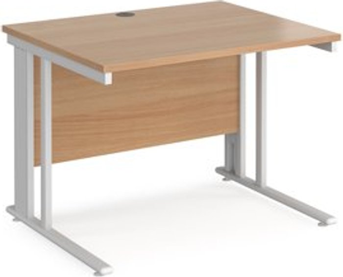 Office Monster | Maestro 25 Office Desk | 1000mm Rectangular Desk With Cable Managed Leg | Beech Tops With White Frames | 800mm Depth | Maestro 25 Maestro 25 Office Desk | 1000mm Rectangular Desk With Cable Managed Leg | Beech Tops With White Frames | 800mm Depth | Maestro 25
