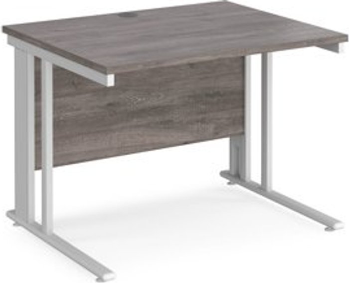 Office Monster | Maestro 25 Maestro 25 straight desk 1000mm x 800mm - white cable managed leg frame, grey oak top Maestro 25 Maestro 25 straight desk 1000mm x 800mm - white cable managed leg frame, grey oak top
