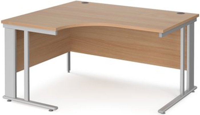Office Monster | Maestro 25 Office Desk | Left Hand Corner Desk 1400mm | Beech Top With Silver Frame | 1200mm Depth | Maestro 25 MCM14ELSB Maestro 25 Office Desk | Left Hand Corner Desk 1400mm | Beech Top With Silver Frame | 1200mm Depth | Maestro 25 MCM14ELSB