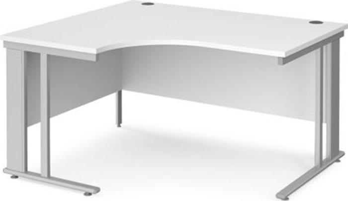 Office Monster | Maestro 25 Office Desk | Left Hand Corner Desk 1400mm | White Top With Silver Frame | 1200mm Depth | Maestro 25 MCM14ELSWH Maestro 25 Office Desk | Left Hand Corner Desk 1400mm | White Top With Silver Frame | 1200mm Depth | Maestro 25 MCM14ELSWH