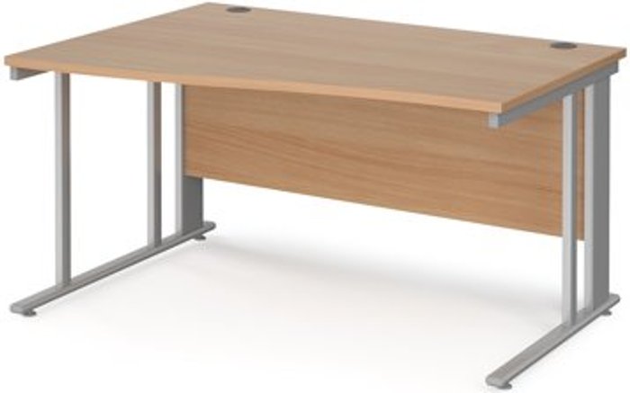 Office Monster | Maestro 25 Office Desk | Left Hand Wave Desk 1400mm | Beech Top With Silver Frame | Maestro 25 MCM14WLSB Maestro 25 Office Desk | Left Hand Wave Desk 1400mm | Beech Top With Silver Frame | Maestro 25 MCM14WLSB