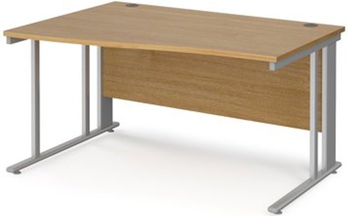 Office Monster | Maestro 25 Office Desk | Left Hand Wave Desk 1400mm | Oak Top With Silver Frame | Maestro 25 MCM14WLSO Maestro 25 Office Desk | Left Hand Wave Desk 1400mm | Oak Top With Silver Frame | Maestro 25 MCM14WLSO