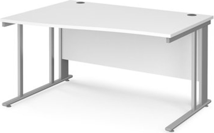 Office Monster | Maestro 25 Office Desk | Left Hand Wave Desk 1400mm | White Top With Silver Frame | Maestro 25 MCM14WLSWH Maestro 25 Office Desk | Left Hand Wave Desk 1400mm | White Top With Silver Frame | Maestro 25 MCM14WLSWH
