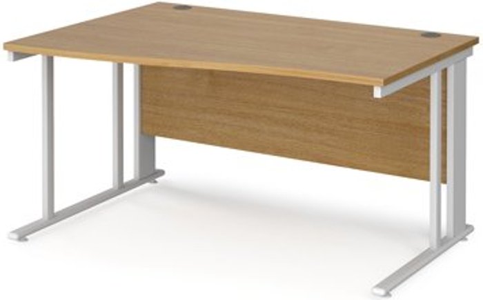 Office Monster | Maestro 25 Office Desk | Left Hand Wave Desk 1400mm | Oak Top With White Frame | Maestro 25 MCM14WLWHO Maestro 25 Office Desk | Left Hand Wave Desk 1400mm | Oak Top With White Frame | Maestro 25 MCM14WLWHO