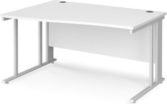 Office Monster | Maestro 25 Office Desk | Left Hand Wave Desk 1400mm | White Top With White Frame | Maestro 25 MCM14WLWHWH Maestro 25 Office Desk | Left Hand Wave Desk 1400mm | White Top With White Frame | Maestro 25 MCM14WLWHWH