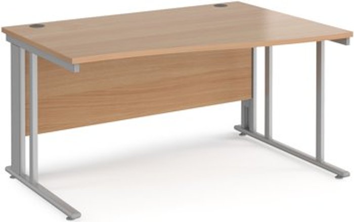 Office Monster | Maestro 25 Office Desk | Right Hand Wave Desk 1400mm | Beech Top With Silver Frame | Maestro 25 MCM14WRSB Maestro 25 Office Desk | Right Hand Wave Desk 1400mm | Beech Top With Silver Frame | Maestro 25 MCM14WRSB