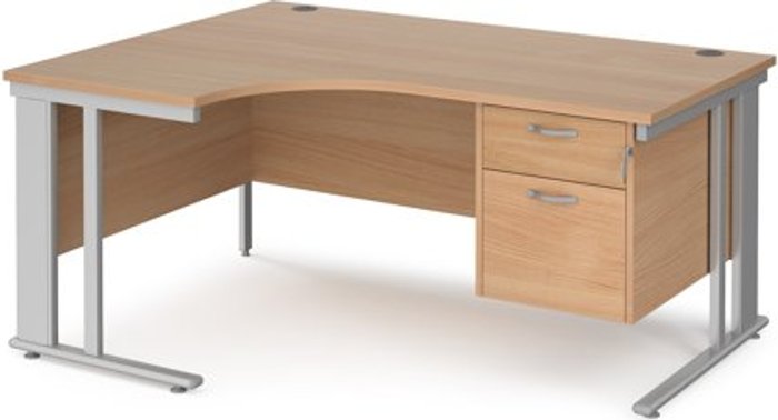 Office Monster | Maestro 25 Office Desk | Left Hand Corner Desk 1600mm With Pedestal | Beech Top With Silver Frame | 1200mm Depth | Maestro 25 MCM16ELP2SB Maestro 25 Office Desk | Left Hand Corner Desk 1600mm With Pedestal | Beech Top With Silver Frame | 1200mm Depth | Maestro 25 MCM16ELP2SB