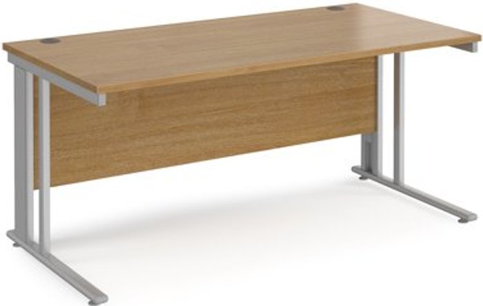 Office Monster | Maestro 25 Office Desk | 1600mm Rectangular Desk With Cable Managed Leg | Oak Tops With Silver Frames | 800mm Depth | Maestro 25 Maestro 25 Office Desk | 1600mm Rectangular Desk With Cable Managed Leg | Oak Tops With Silver Frames | 800mm Depth | Maestro 25