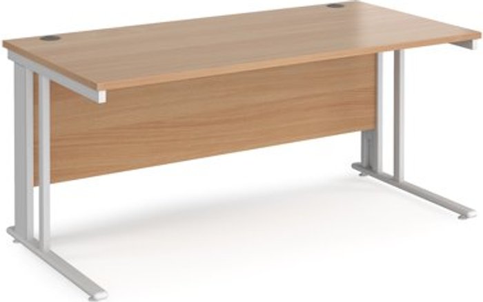Office Monster | Maestro 25 Office Desk | 1600mm Rectangular Desk With Cable Managed Leg | Beech Tops With White Frames | 800mm Depth | Maestro 25 Maestro 25 Office Desk | 1600mm Rectangular Desk With Cable Managed Leg | Beech Tops With White Frames | 800mm Depth | Maestro 25