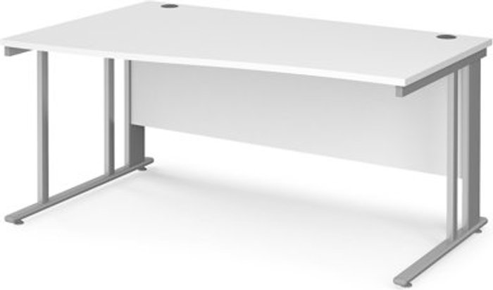 Office Monster | Maestro 25 Office Desk | Left Hand Wave Desk 1600mm | White Top With Silver Frame | Maestro 25 MCM16WLSWH Maestro 25 Office Desk | Left Hand Wave Desk 1600mm | White Top With Silver Frame | Maestro 25 MCM16WLSWH