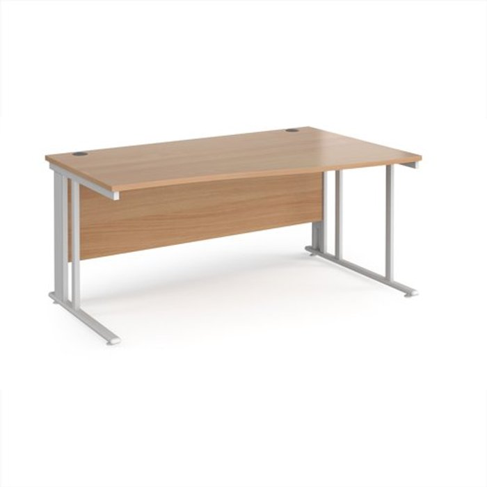 Office Monster | Maestro 25 Office Desk | Right Hand Wave Desk 1600mm | Beech Top With White Frame | Maestro 25 MCM16WRWHB Maestro 25 Office Desk | Right Hand Wave Desk 1600mm | Beech Top With White Frame | Maestro 25 MCM16WRWHB