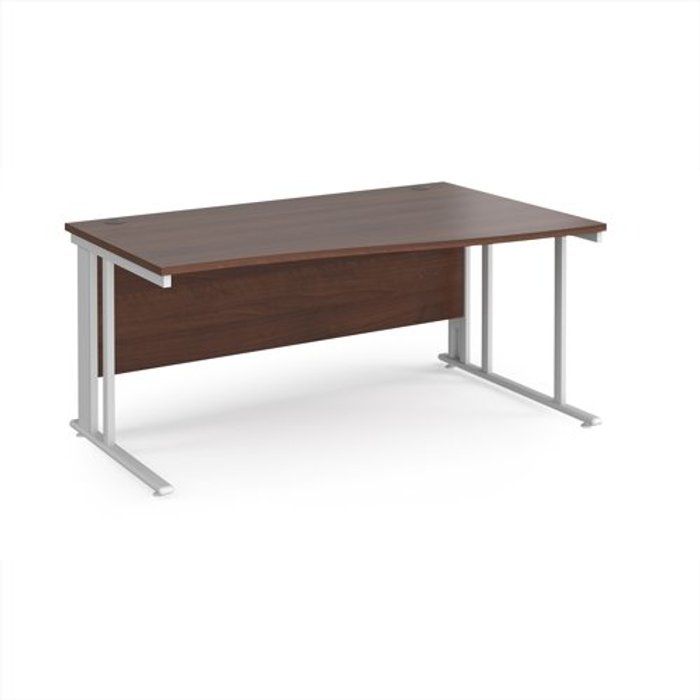 Office Monster | Maestro 25 Office Desk | Right Hand Wave Desk 1600mm | Walnut Top With White Frame | Maestro 25 MCM16WRWHW Maestro 25 Office Desk | Right Hand Wave Desk 1600mm | Walnut Top With White Frame | Maestro 25 MCM16WRWHW