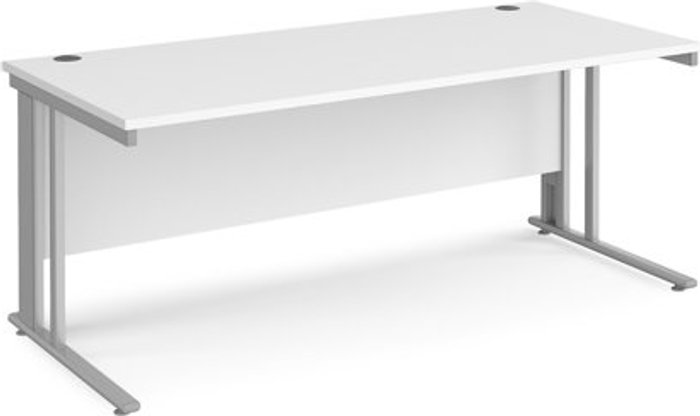 Office Monster | Maestro 25 Office Desk | 1800mm Rectangular Desk With Cable Managed Leg | White Tops With Silver Frames | Maestro 25 Maestro 25 Office Desk | 1800mm Rectangular Desk With Cable Managed Leg | White Tops With Silver Frames | Maestro 25