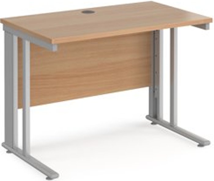 Office Monster | Maestro 25 Office Desk | 1000mm Rectangular Desk With Cable Managed Leg | Beech Tops With Silver Frames | 600mm Depth | Maestro 25 Maestro 25 Office Desk | 1000mm Rectangular Desk With Cable Managed Leg | Beech Tops With Silver Frames | 600mm Depth | Maestro 25