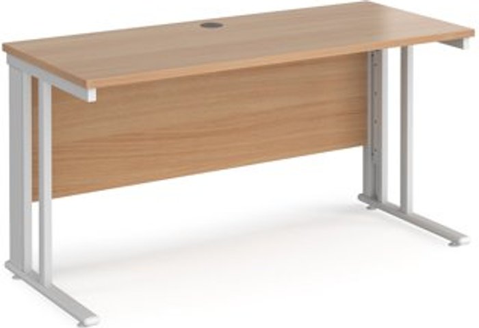 Office Monster | Maestro 25 Office Desk | 1400mm Rectangular Desk With Cable Managed Leg | Beech Tops With White Frames | 600mm Depth | Maestro 25 Maestro 25 Office Desk | 1400mm Rectangular Desk With Cable Managed Leg | Beech Tops With White Frames | 600mm Depth | Maestro 25