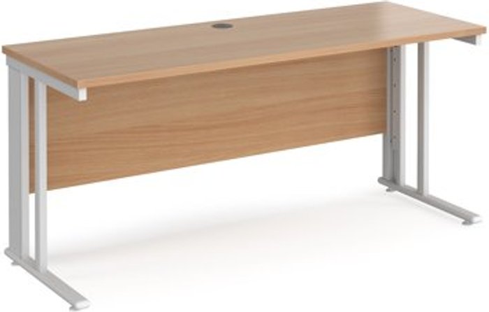 Office Monster | Maestro 25 Office Desk | 1600mm Rectangular Desk With Cable Managed Leg | Beech Tops With White Frames | 600mm Depth | Maestro 25 Maestro 25 Office Desk | 1600mm Rectangular Desk With Cable Managed Leg | Beech Tops With White Frames | 600mm Depth | Maestro 25