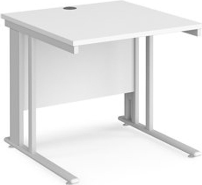 Office Monster | Maestro 25 Office Desk | 800mm Rectangular Desk With Cable Managed Leg | White Tops With White Frames | 800mm Depth | Maestro 25 Maestro 25 Office Desk | 800mm Rectangular Desk With Cable Managed Leg | White Tops With White Frames | 800mm Depth | Maestro 25