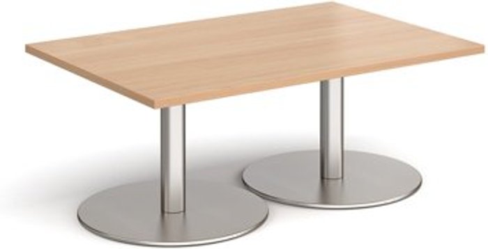 Office Monster | Monza Monza rectangular coffee table with flat round brushed steel bases 1200mm x 800mm - beech Monza Monza rectangular coffee table with flat round brushed steel bases 1200mm x 800mm - beech