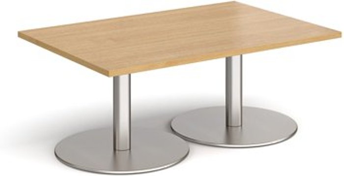 Office Monster | Monza Monza rectangular coffee table with flat round brushed steel bases 1200mm x 800mm - oak Monza Monza rectangular coffee table with flat round brushed steel bases 1200mm x 800mm - oak