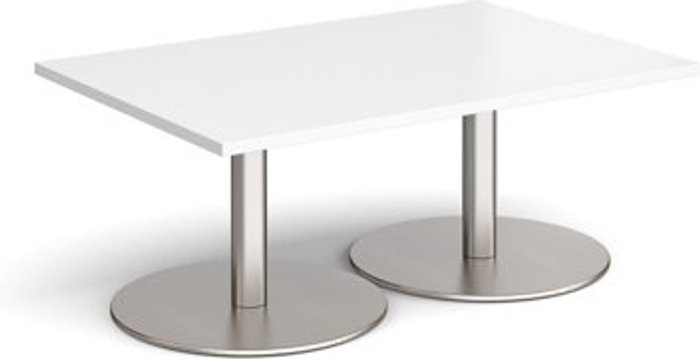 Office Monster | Monza Monza rectangular coffee table with flat round brushed steel bases 1200mm x 800mm - white Monza Monza rectangular coffee table with flat round brushed steel bases 1200mm x 800mm - white