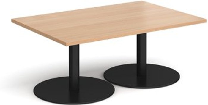 Office Monster | Monza Monza rectangular coffee table with flat round black bases 1200mm x 800mm - beech Monza Monza rectangular coffee table with flat round black bases 1200mm x 800mm - beech