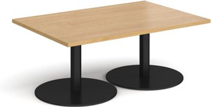 Office Monster | Monza Monza rectangular coffee table with flat round black bases 1200mm x 800mm - oak Monza Monza rectangular coffee table with flat round black bases 1200mm x 800mm - oak