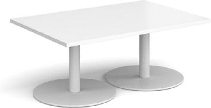 Office Monster | Monza Monza rectangular coffee table with flat round white bases 1200mm x 800mm - white Monza Monza rectangular coffee table with flat round white bases 1200mm x 800mm - white