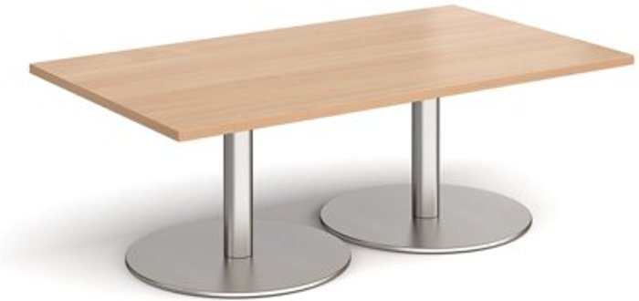 Office Monster | Monza Monza rectangular coffee table with flat round brushed steel bases 1400mm x 800mm - beech Monza Monza rectangular coffee table with flat round brushed steel bases 1400mm x 800mm - beech