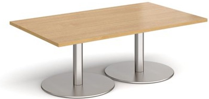 Office Monster | Monza Monza rectangular coffee table with flat round brushed steel bases 1400mm x 800mm - oak Monza Monza rectangular coffee table with flat round brushed steel bases 1400mm x 800mm - oak