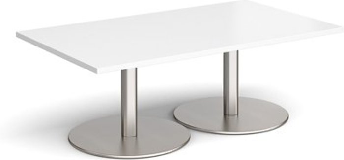 Office Monster | Monza Monza rectangular coffee table with flat round brushed steel bases 1400mm x 800mm - white Monza Monza rectangular coffee table with flat round brushed steel bases 1400mm x 800mm - white