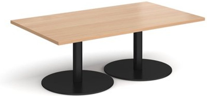Office Monster | Monza Monza rectangular coffee table with flat round black bases 1400mm x 800mm - beech Monza Monza rectangular coffee table with flat round black bases 1400mm x 800mm - beech
